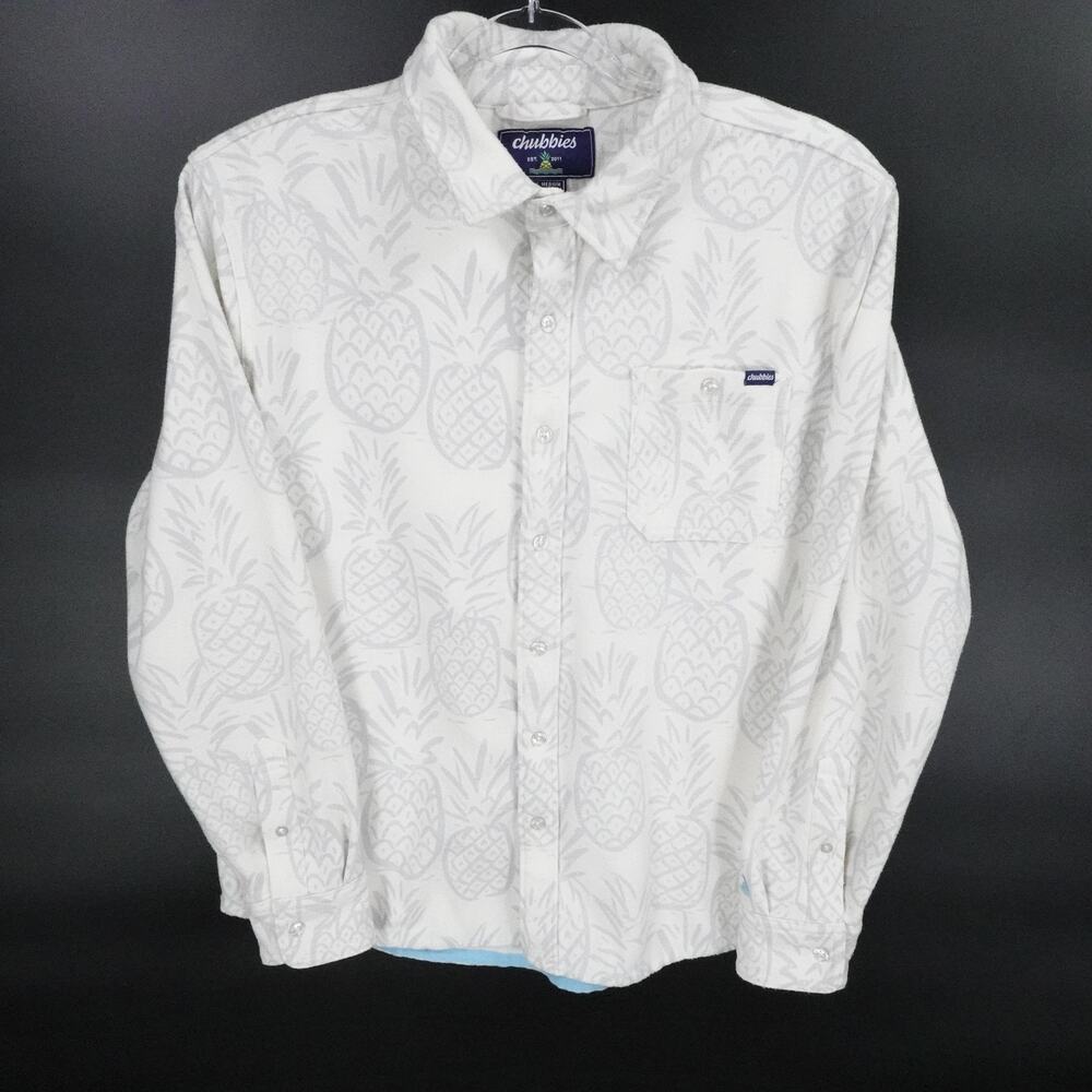 Chubbies Shirt Mens Medium White Gray Pineapple Button‎ Up Long Sleeve Flannel